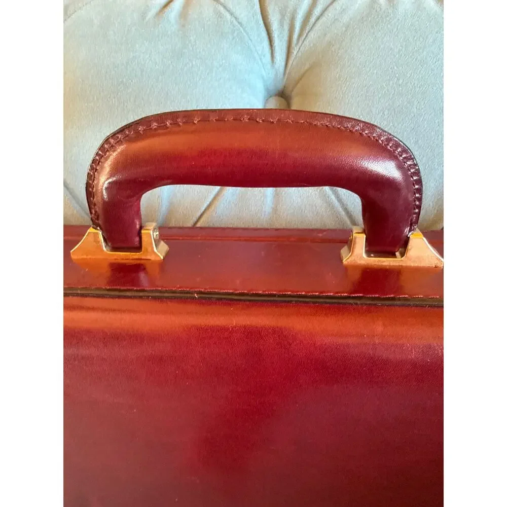 VTG attaché briefcase genuine leather brown burgundy gold tone locks hardware!